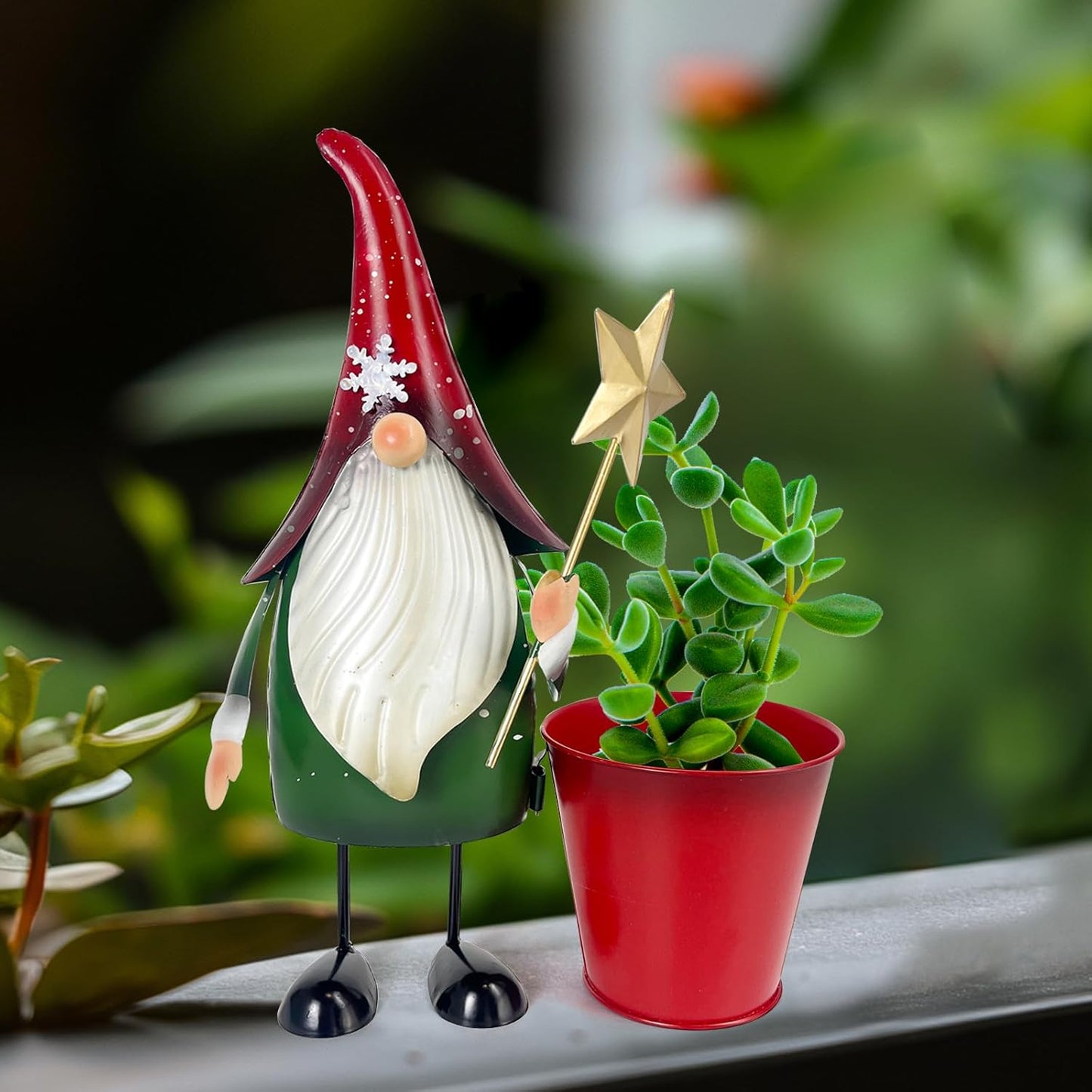 HONGLAND Christmas Decorations Outdoor Metal Gnome Yard Art Garden Gnomes Statue 13 Inch Santa Figurine for Holiday Christmas Lawn Patio Yard Garden Decor