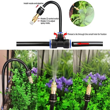 New Quick Connector Drip Irrigation Kits,Automatic Irrigation System with 360-degree Bending Dropper,Adjustable atomizing Copper Nozzle for Watering System for Garden Plants Lawn.(Automatic Timer)