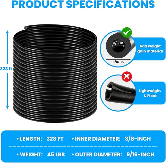 3/8 Inch Self Sinking Aeration Hose for Aquaculture Fountain Irrigation Aerator Hose Kit with 4 Menders and 4 Stainless Steel Clamps