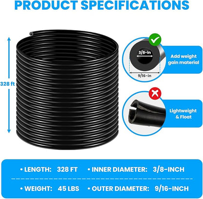 3/8 Inch Self Sinking Aeration Hose for Aquaculture Fountain Irrigation Aerator Hose Kit with 4 Menders and 4 Stainless Steel Clamps