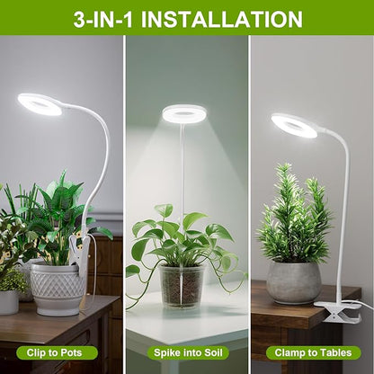 Full Spectrum Grow Lights for Indoor Plants, Clip On Plant Lights for Indoor Growing with 4/8/12H Timer, 3 Light Modes, 10 Dimmable Levels, Adjustable Gooseneck, Remote Control, 2-Pack