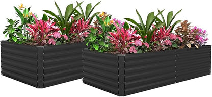 FOOWIN 2pcs 6x3x2ft Galvanized Raised Garden Bed, Planter Raised Garden Boxes Outdoor, Large Metal Raised Beds for Gardening, Garden Bed for Vegetables, Flowers, Herb,269 Gallon Capacity, Black