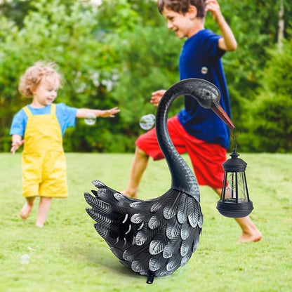 HONGLAND Solar Garden Statue Outdoor Swan Decor Bird Decor Lawn Ornament for Backyard Patio Porch Poolside（Black）
