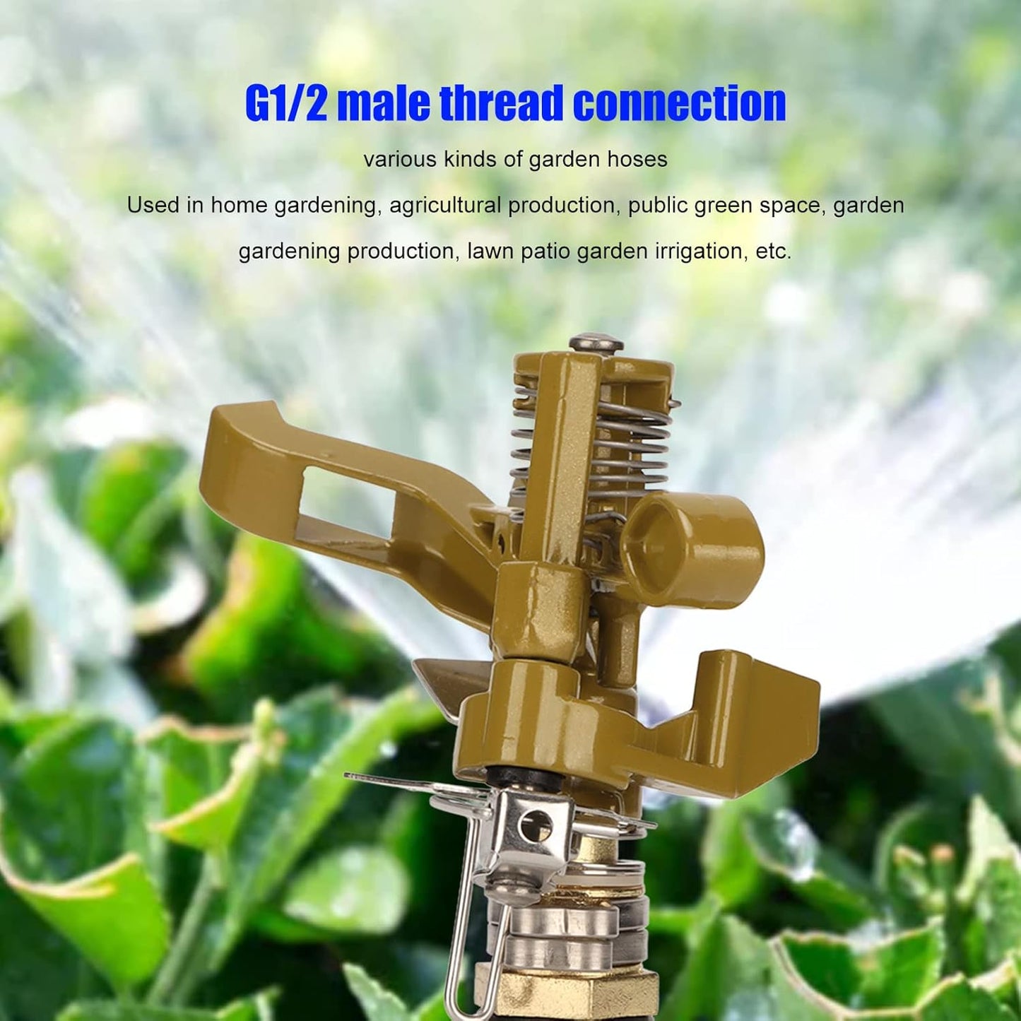 Impact Sprinkler, G1/2 Adjustable Sprinkler Heavy Duty Zinc Alloy 360 Degree Watering Sprinkler with 49ft Spraying Range