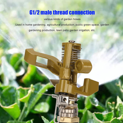 Impact Sprinkler, G1/2 Adjustable Sprinkler Heavy Duty Zinc Alloy 360 Degree Watering Sprinkler with 49ft Spraying Range