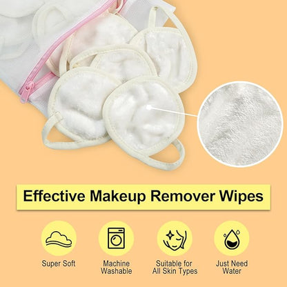 Nugilla 18 Packs Reusable Makeup Remover Pads with a Washable Laundry Bag, Resuable Microfiber Round Towel Skin Face Towels, Soft Makeup Remover Cloth, Fast Drying Washcloth (White)