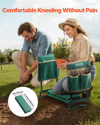 VEVOR Garden Kneeler and Seat Heavy Duty, Portable Garden Stool with 6'' EVA Kneeling Pad and 2 Tool Bags, Folding Garden Bench to Relieve Knee & Back Pain, Great Gifts for Seniors, Family Gardeners