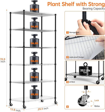 Bstrip DIY Plant Shelf with Grow Light, Grow Light Shelf with Adjustable Rack and Wheels, Plant Stand, 8-Pack 192W T8 Full Spectrum Lamps, ideal for Seed Starting, Seed Tray, 29.5"L x 13.8"W x70.9"H