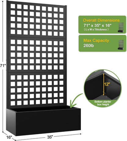FENCY Metal Raised Garden Bed with Trellis, Metal Planter Box with Trellis, Garden Box for Climbing Plants Vegetable, 35''Lx16''Wx71''H Garden Bed with Drainage Holes(Black)