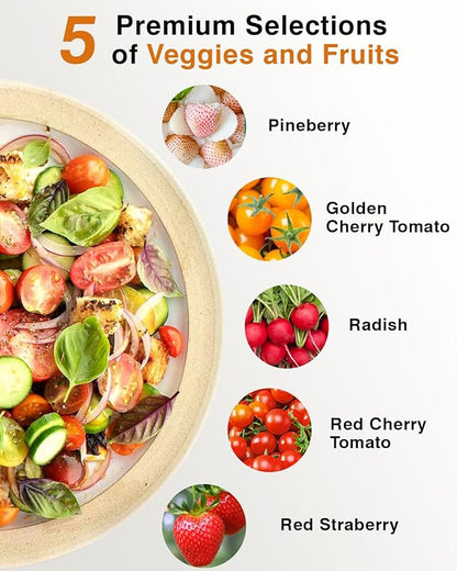 Red Strawberry and Pineberry Seed Pod Kit for AeroGarden, idoo, Ahopegarden, MUFGA with Strawberry, Pineberry, Radish, Red/Golden Harvest Cherry Tomato - Compatible with All Hydroponics (12-Pod)