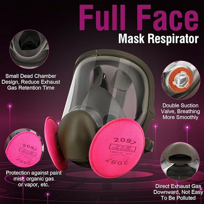Full Face Respirator Mask - Gas Masks Survival Nuclear and Chemical for Asbestos, Fume, Resin, Dust and Chemical