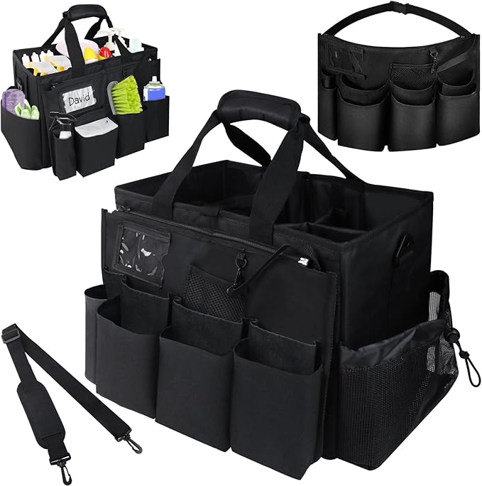ZKOO Cleaning Bag Cleaning Caddy Organizer, Wearable Cleaning Caddy with Waist & Handles for Cleaning Tool Organizers, Extra-Large Cleaning Caddy Bag Adjustable Compartments for Housekeeping,Gardening