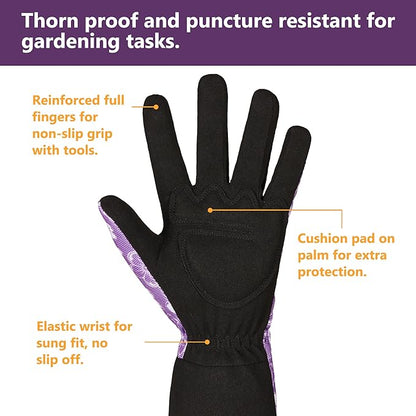 COOLJOB Thorn Proof Rose Pruning Garden Gloves for Women, Long Sleeve Padded Yard Work for Bush, Blackberry, Cactus, Heavy Duty/Puncture Resistant/Machine Washable, Large, Purple