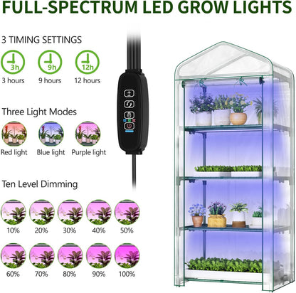 SUNYRISY Indoor Greenhouse with Grow Lights 4 Tier Plant Stand Shelf, Mini Small Greenhouse Kit with Zippered PVC Tent for Indoor Garden Seed Starting Tray, 36W Full Spectrum