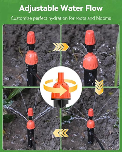 Pawfly 30 Pcs Drip Irrigation Emitters for 1/4" Tubing, 2-in-1 Irrigation Drippers with Misting Nozzles & 8-Stream Sprinklers, Drip Irrigation Parts with Stake & Adjustable 360 Degree Water Flow