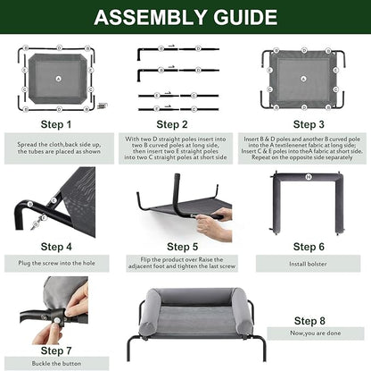 Cooling Elevated Dog Bed for Large Dogs – Waterproof Raised Dog Cot with Slope Headrest, Breathable Teslin Mesh, Durable & Portable Pet Bed for Indoor and Outdoor Use, Grey