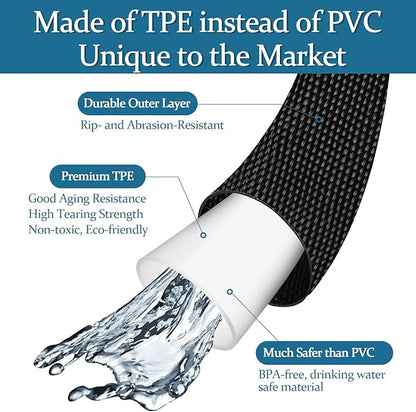 Garden Hose 100ft, Made of TPE(BetterThan PVC), with 10 Patterns Sprayer Nozzle, Ultra-Light & Flexible Water Hose with Solid Brass Fittings, Non-Shrinking, Drinking Water Safe Material