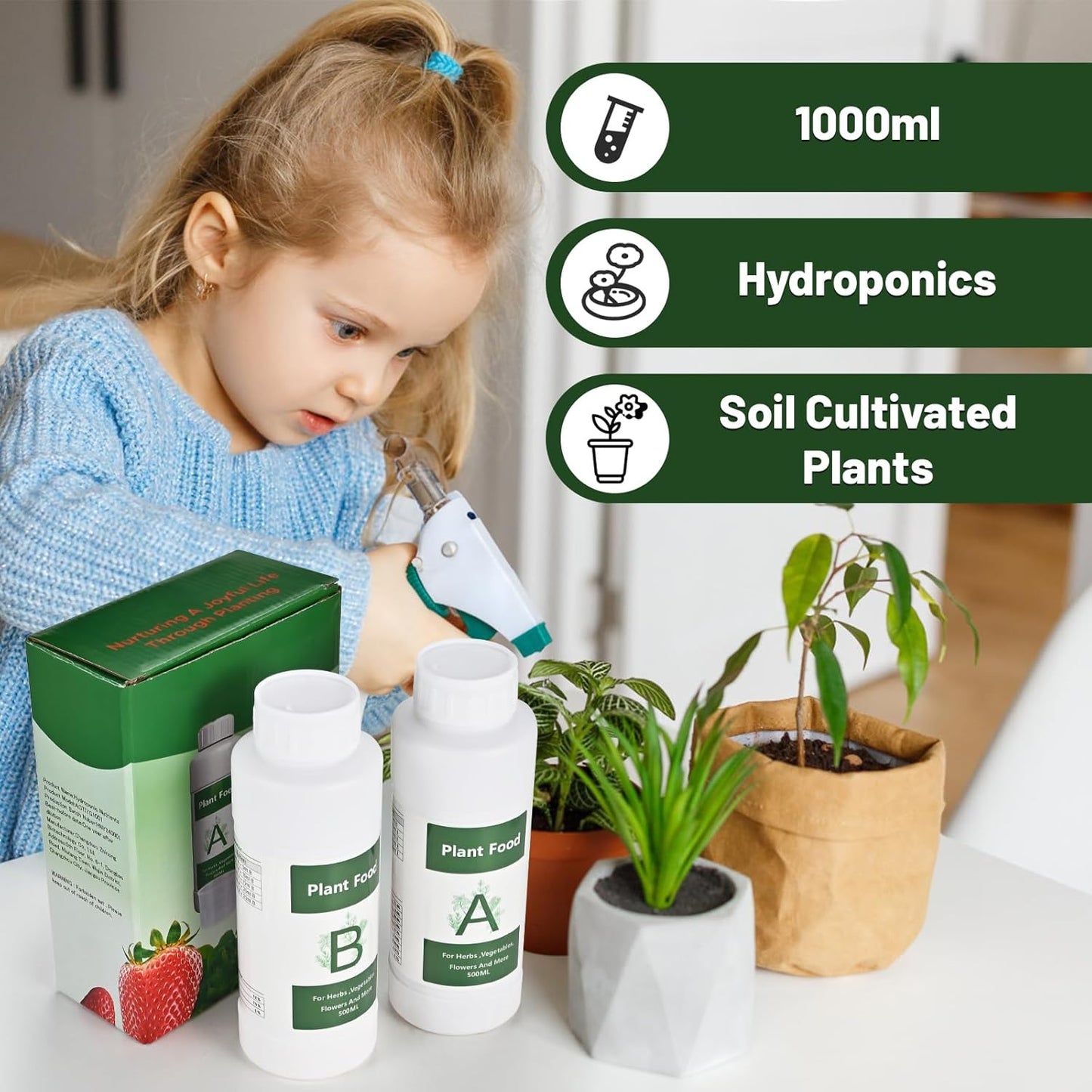 1000ml Hydroponic Nutrients A&B for Aerogarden Plant Food with 2 Measuring Cups - Fertilizer for Indoor Hydroponics Garden & Growing Vegetables, Fruits, Flowers (1000ml)
