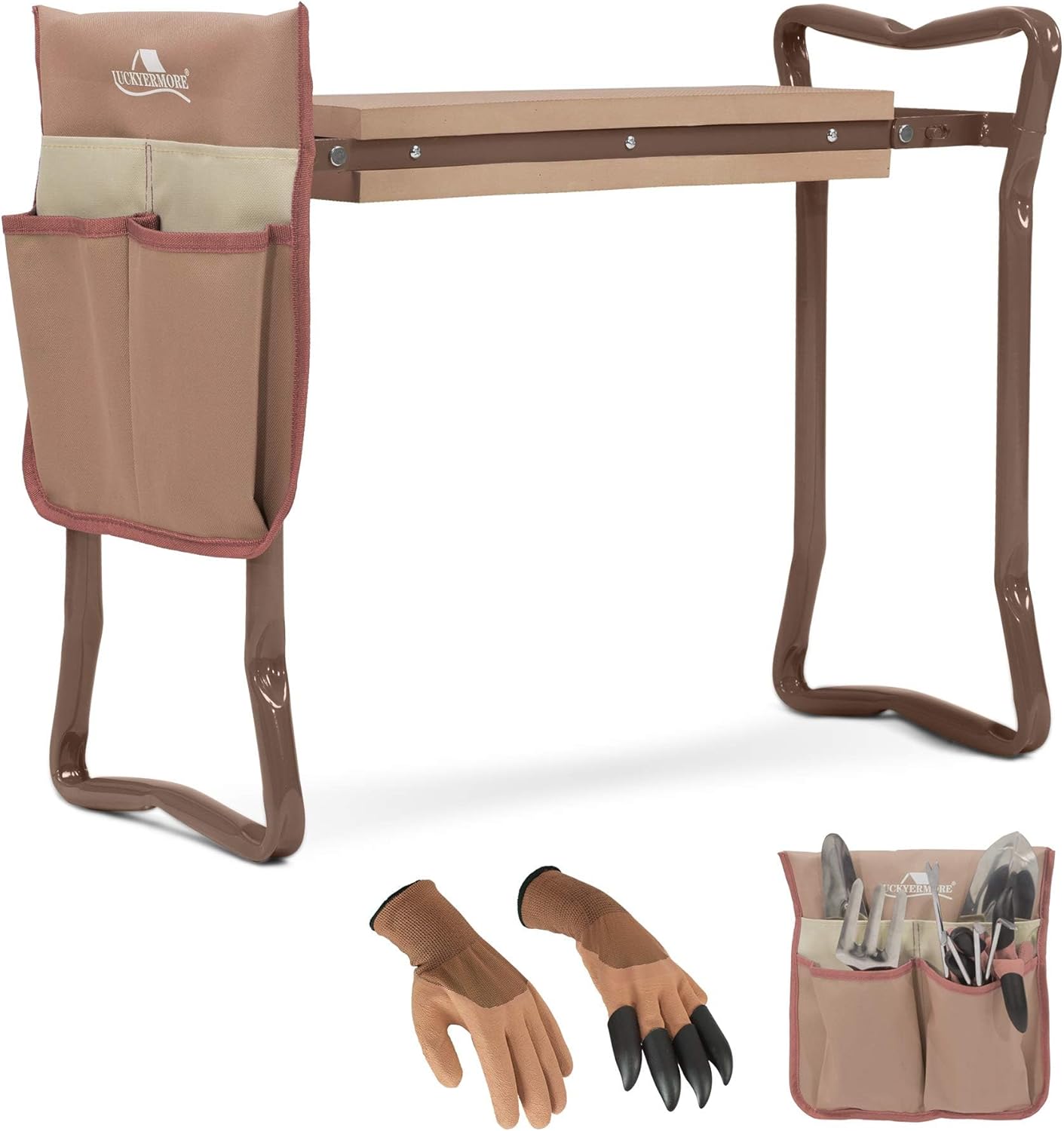 Garden Kneeler and Seat, Garden Folding Bench with Tool Pocket, Garden Gloves and Soft EVA Kneeling Pad