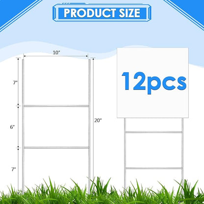 Therwen 12 Pcs Yard Sign Stakes 20'' x 10'' Metal H Heavy Duty Frame Wire Stakes Galvanized Lawn Sign for 4mm 5mm Corrugated Advertising Board Yard Garage Holder Halloween Decor