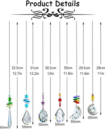 H&D HYALINE & DORA 6PCS Suncatchers Crystal Chandelier Prism Hanging Ornament for Window Home Garden,Rainbow Maker Crystal Pendant
