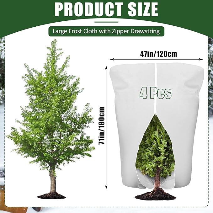 4 Pcs Plant Covers Frost Protection Bag 71" x 47" Winter Reusable Plants Jacket with Drawstring Shrub Protection Wraps Bags Frost Blanket for Winter Outdoor Garden Plants