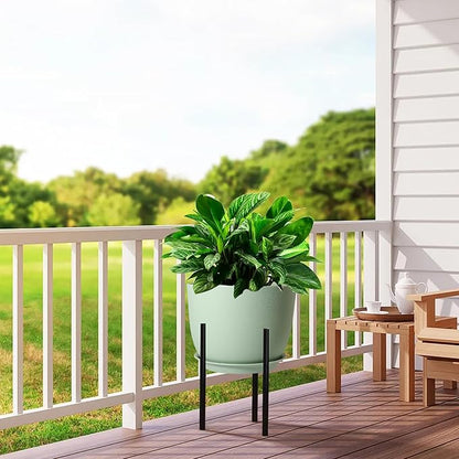 12inch Large Plant Pot, Modern Plastic Planter with High Driange Holes and Saucer for Indoor Outdoor Garden Plants and Flowers, Green