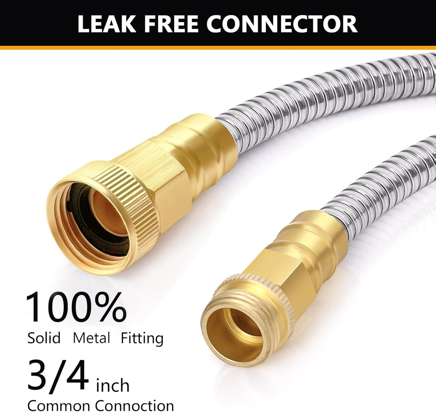 Metal Garden Hose 75ft, Stainless Steel Water Hose 75ft with 10 Function Sprayer Nozzle, Leaf-Proof Kink Free Heavy Duty Lightweight for Outdoor,Yard,Lawn,Patio, Car