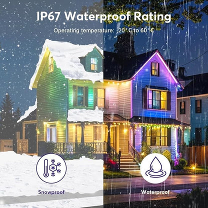 Permanent Outdoor Lights, 150ft Smart RGB+IC LED Lights Outside with 16 Million DIY Colors, IP67 Waterproof Eternity Eaves Lighting for Christmas Halloween Holiday Daily Decorations