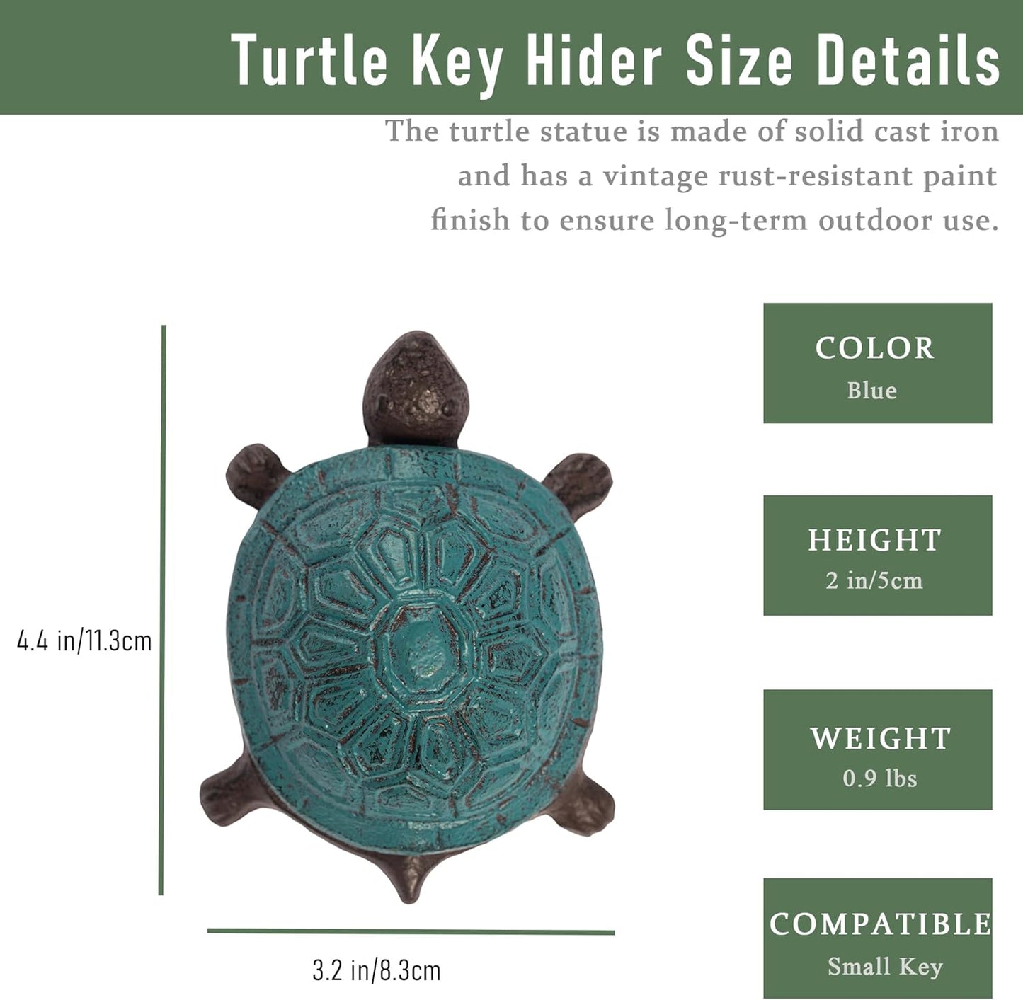 Spare Key Hiders Outside Cast Iron Turtle Hidden Key Holder for Outdoor, Yard, Patio Hide A Key and Decoration Garden, Antique Blue