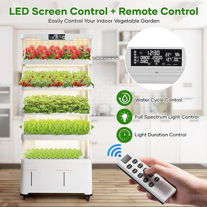 5-Tier Indoor Hydroponics Growing System Kit,Automatic Water Circulation & Full Spectrum LED Grow Light,Indoor Garden Kit with 76 Grow Sites & 72 Seedling Pods for Home, Herbs, Vegetables