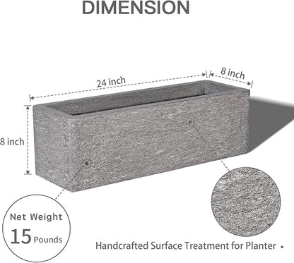 24 Inch Rectangular Concrete Planter,Durable All-Weather Use with Drainage Holes,Large Rectangular Planter for Outdoor Indoor Plants