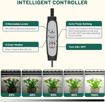 6-Bar Grow Light Strips for Indoor Plants, 16" Full Spectrum Plant Lights, 6500K Sunlike Grow Lights with 6/12/18H Timer, 5-Level Dimmable for Indoor Growing (2 Pack)