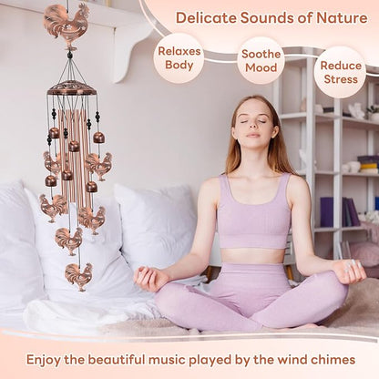 Chicken Wind Chimes for Outside, Rooster Wind Chime, Large Chicken Decor for Women Mom Grandma, Metal Rooster 40" Outdoor Windchimes for Lawn, Porch, Patio, Yard, Christmas