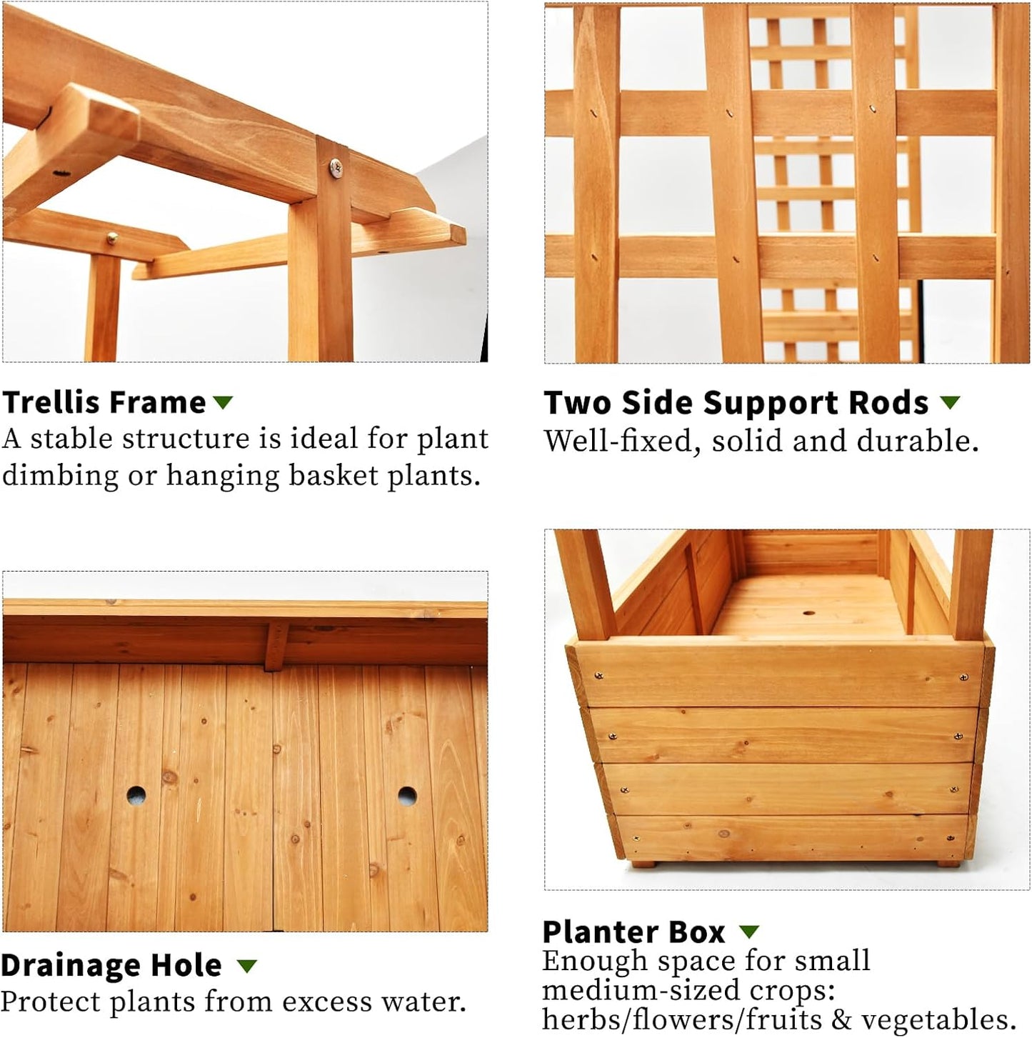 Raised Garden Bed Wooden Patio Planter with Trellis Outdoor Climbing Cucumber Box Pots Tomato Flower Vegetable Herb Porch, Tall Hanging Roof, Orange, 42.5" L x 17.3" W x 66.1" H