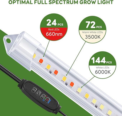 16" LED Grow Light Strips, 240 LEDs Full Spectrum Grow Lights for Indoor Plants with 3/9/12H Timer, 10 Dimmable Sunlike Plant Light for Indoor Greenhouse, Hydroponics, Seedlings (2 Packs)
