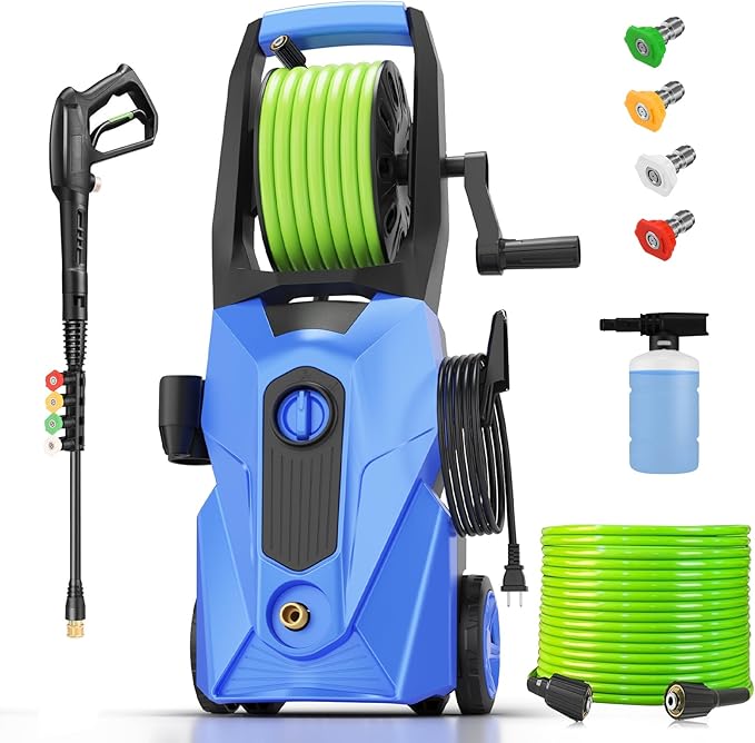 Electric Pressure Washer 5000 PSI 2.8 GPM Power Washers Electric Powered with 33ft Pressure Hose, 4 Nozzle and Foam Cannon, powerwashers for Home, Cars, Fences, Patio, Upgraded Blue