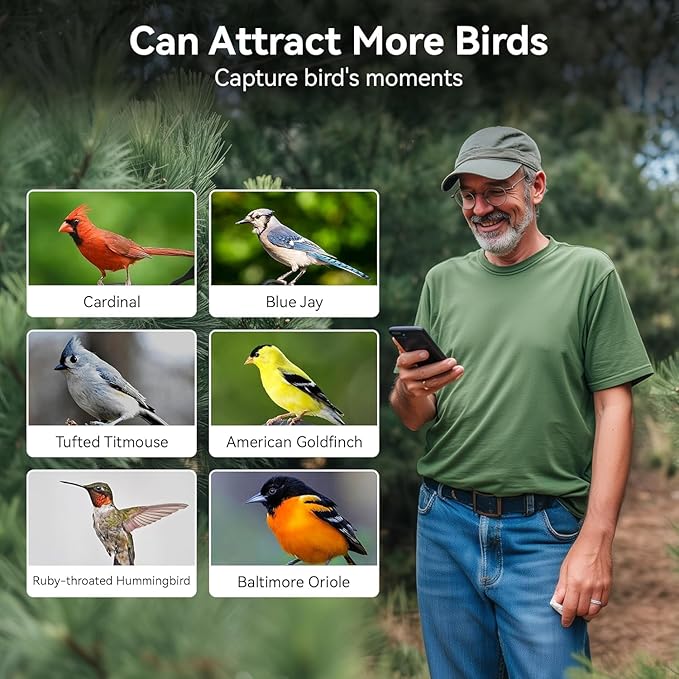2K Smart Bird Feeder with Camera for Outdoor, Solar Powered, AI Identify 10,000+ Birds, 1.8L, IP65 Waterproof, Squirrel Proof, Live View Alerts, Various DIY Addons, Ideal Gift for Bird Watching