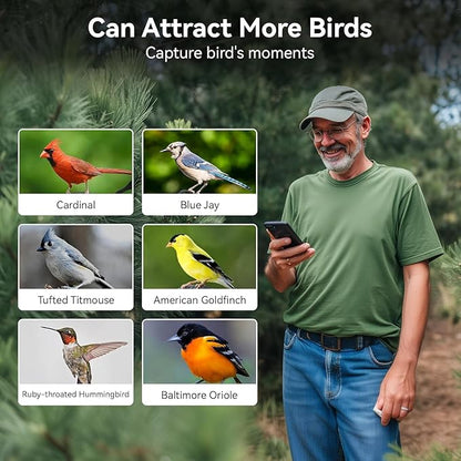 2K Smart Bird Feeder with Camera for Outdoor, Solar Powered, AI Identify 10,000+ Birds, 1.8L, IP65 Waterproof, Squirrel Proof, Live View Alerts, Various DIY Addons, Ideal Gift for Bird Watching