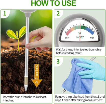 Naiades Soil Moisture Meter, Silver Plant Water Monitor, Hygrometer Sensor for Gardening Farming, Indoor and Outdoor (No Battery Required)
