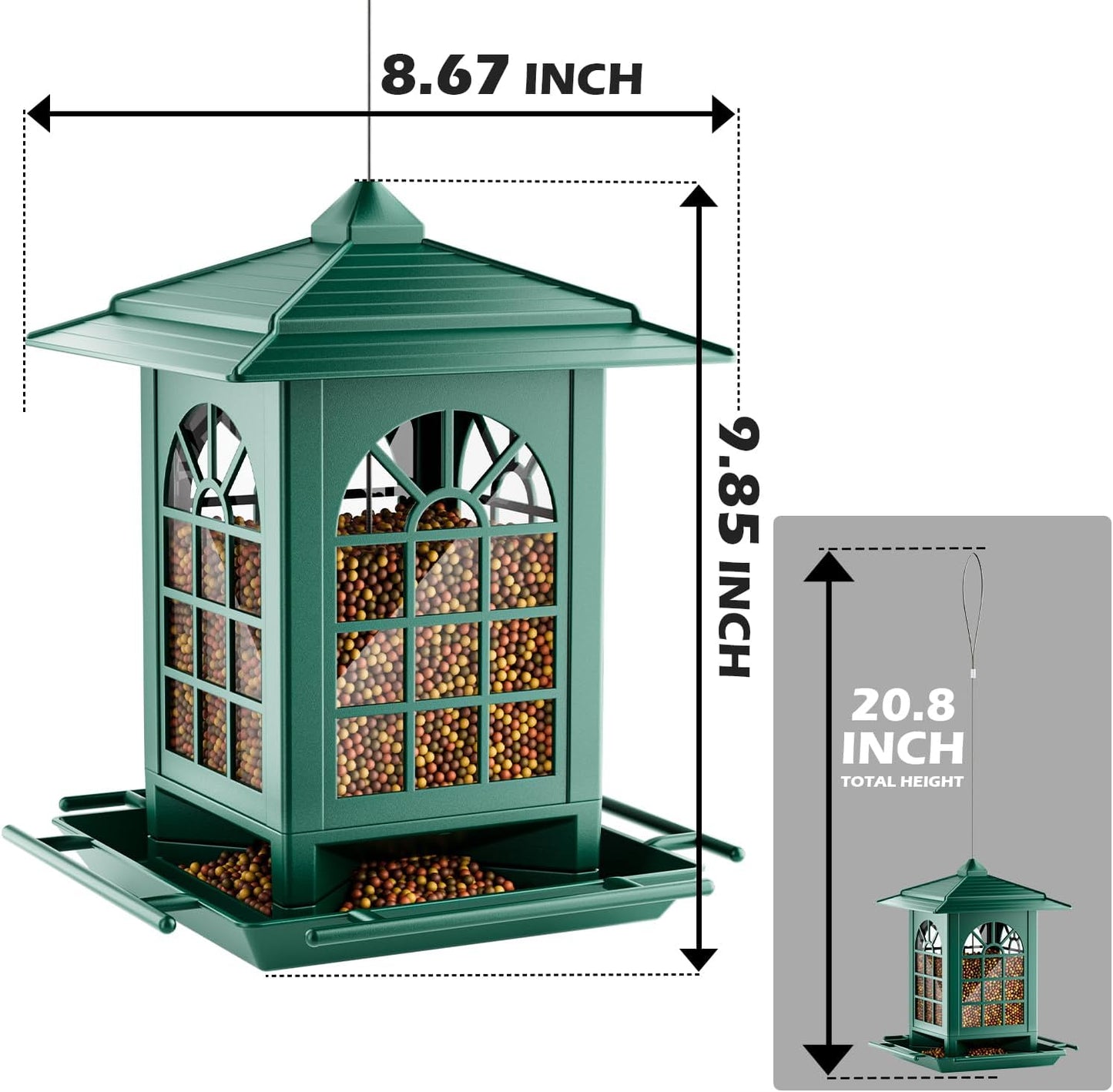 Birdream 2 Pack Bird Feeders for Outdoors Hanging - 7LB Total Capacity Classic Courtyard Design Fun Assembly Large Bird Feeder, Attracting Wild Birds Cardinals Goldfinches Sparrows - Green