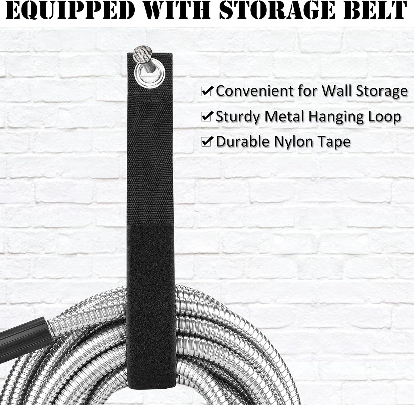 Metal Garden Hose 50ft with Super Tough and Soft Water Hose, Household Stainless Steel Hose, Durable Mighty Garden Hose with Adjustable Nozzle, No Kinks and Tangles, Easy to Store with Storage Strap