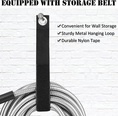 Metal Garden Hose 50ft with Super Tough and Soft Water Hose, Household Stainless Steel Hose, Durable Mighty Garden Hose with Adjustable Nozzle, No Kinks and Tangles, Easy to Store with Storage Strap