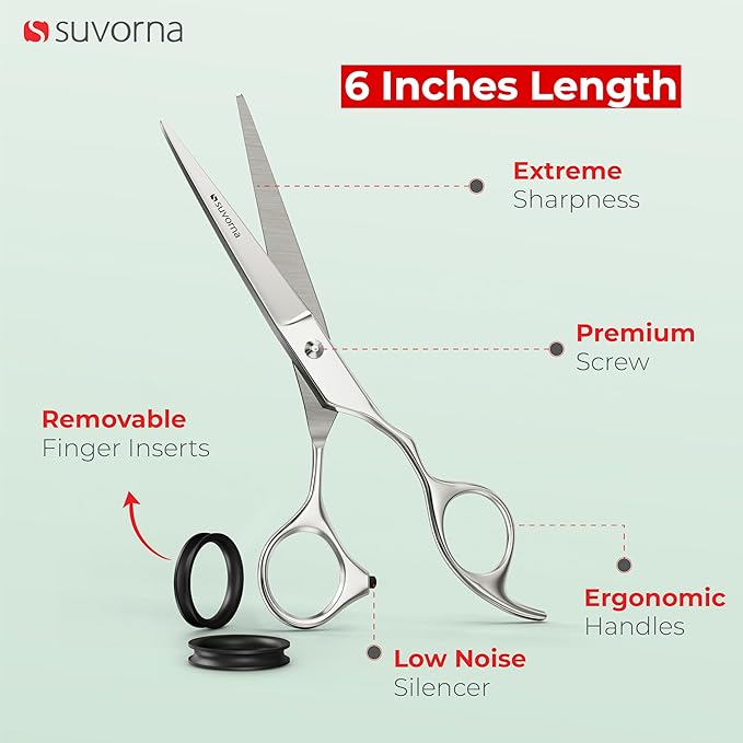 Suvorna Hair Cutting Scissors - 6" Stainless Steel Barber Scissors for Hair Cutting and Trimming - Razor Sharp Hair Scissors Professional for Hairdressers & Barbers - Hair Shears for Women and Men