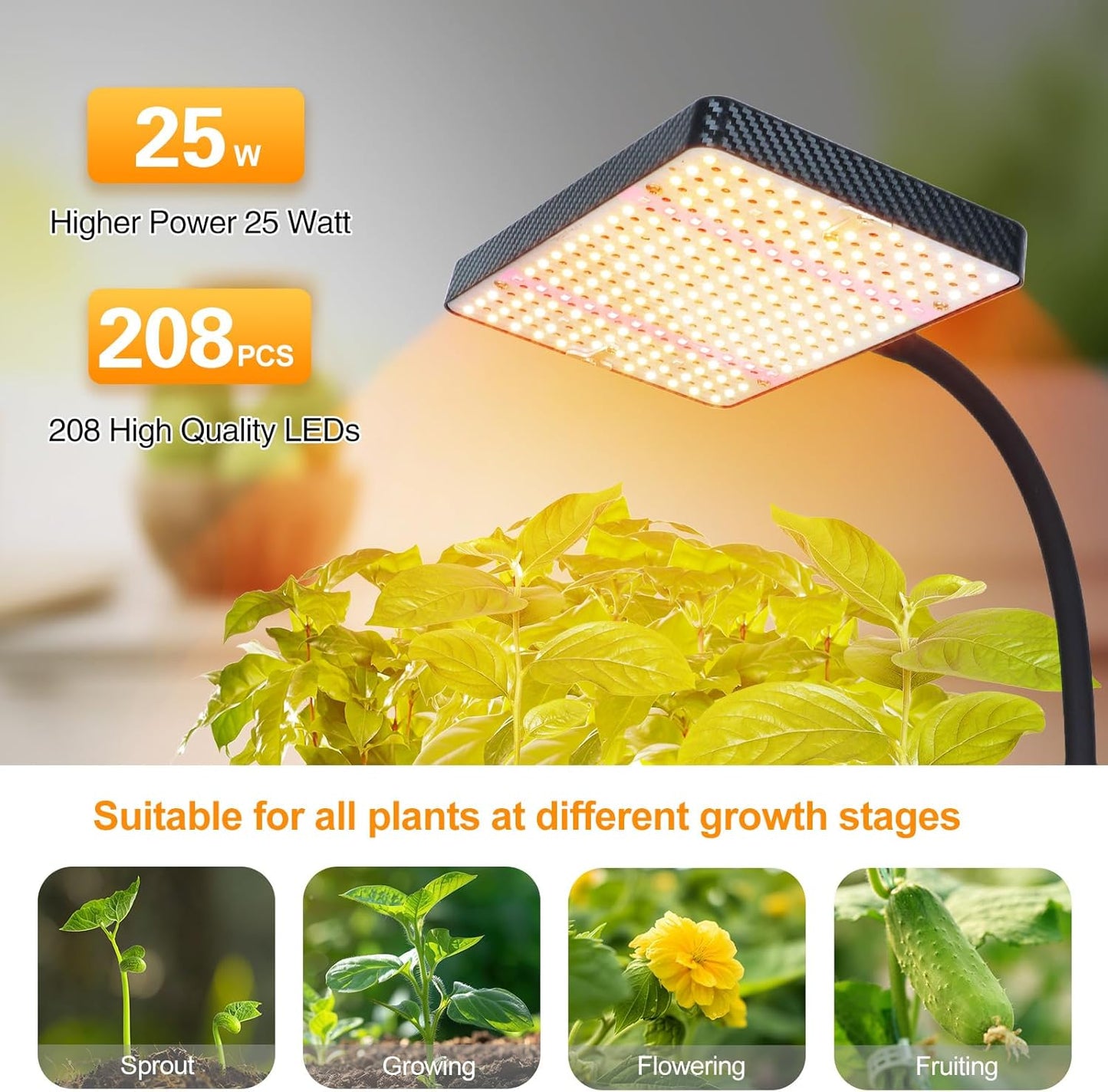 FECiDA Desk Grow Lights for Indoor Plants, Table Top Grow Light UV-IR Full Spectrum, 2000 Lumen LED Bonsai Houseplant Growing Lamp with On/Off Switch, 16"-24" Height Adjustable