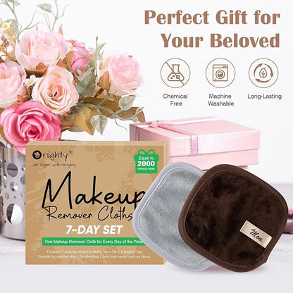Orighty Makeup Remover Cloths 7-Day Set, Premium & Reusable Makeup Remover Pads, Erase Make-up With Just Water, Make-up Set For Eyes, Lips, Foundation and more, Ideal Choice For Women (Neutrals)