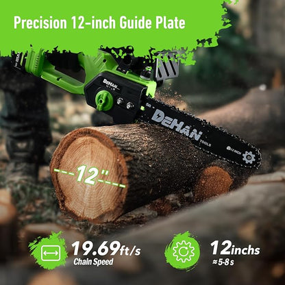 12-Inch Brushless Chainsaw, Cordless Chain saw,1000W Motor with 2 × 4.0Ah Batteries & 2 Guide Bars, 3 Chains, Lightweight Handheld Saw for Tree Trimming, Wood Cutting, Pruning