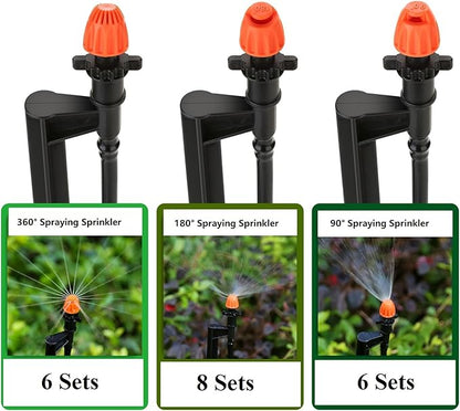 Micro Drip Irrigation Sprinkler Heads: 20 Sets Mixed 360/180/90 Degrees Drip Irrigation Emitters for 1/4 inch Hose Garden Irrigation System