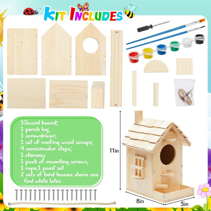 Liliful 2 Pack DIY Unfinished Wooden Birdhouse Craft Wooden Painting Kit with Paint and Paintbrushes for Boy or Girl Classroom Activity and Christmas Kids Craft Gifts(Modern Style)
