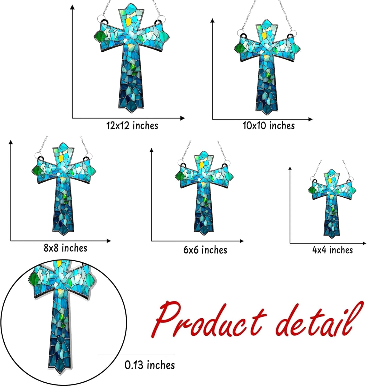 Mosaic Cross Acrylic Suncatcher Stained Glass Effect Window Car Hanging Christmas Ornament Indoor Outdoor Decor Garden Jesus Sun Catcher Panels for Family Christmas Jesus Gift for Women Mom Grandma